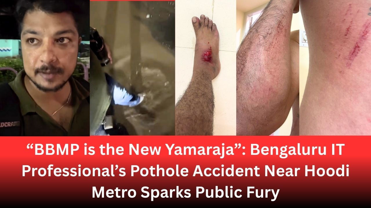 “BBMP is the New Yamaraja”: Bengaluru IT Professional’s Pothole Accident Near Hoodi Metro Sparks Public Fury